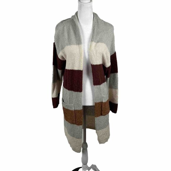 entro Sweaters - Entro Multicolor Acrylic Cardigan Sweater Top Long Sleeve Small Casual Red Gray